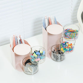 FABROK desktop organizer case in pink fits vanity or dresser.