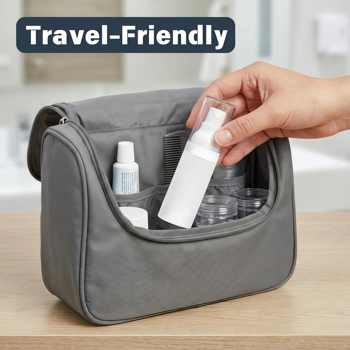 FaceBucks hair-spray bottle provides a fine mist for styling.