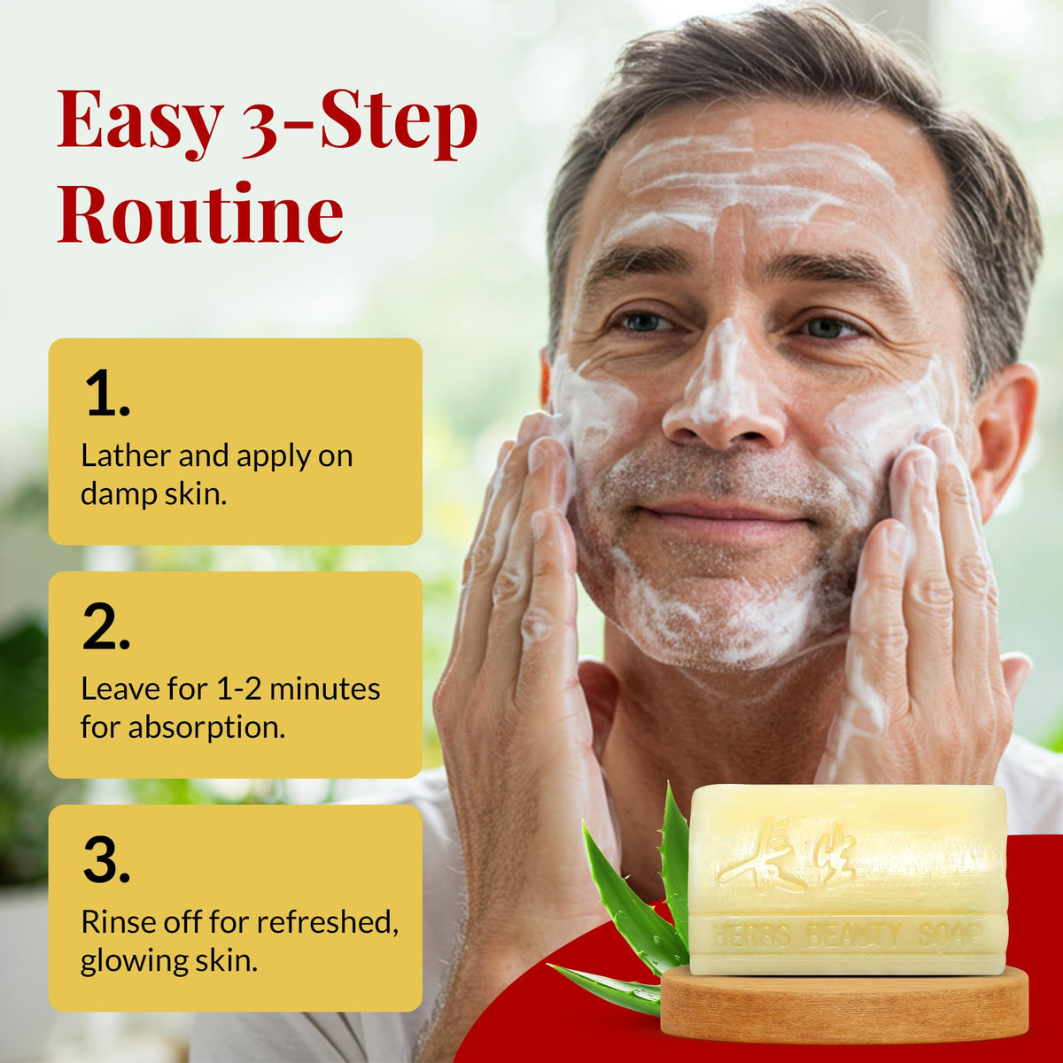 FACEDOCTOR Complexion Bar Soap face application shot suggests daily use for clearer, balanced skin.