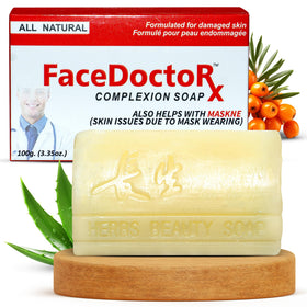 FACEDOCTOR Complexion Bar Soap packaging shows premium acne care.
