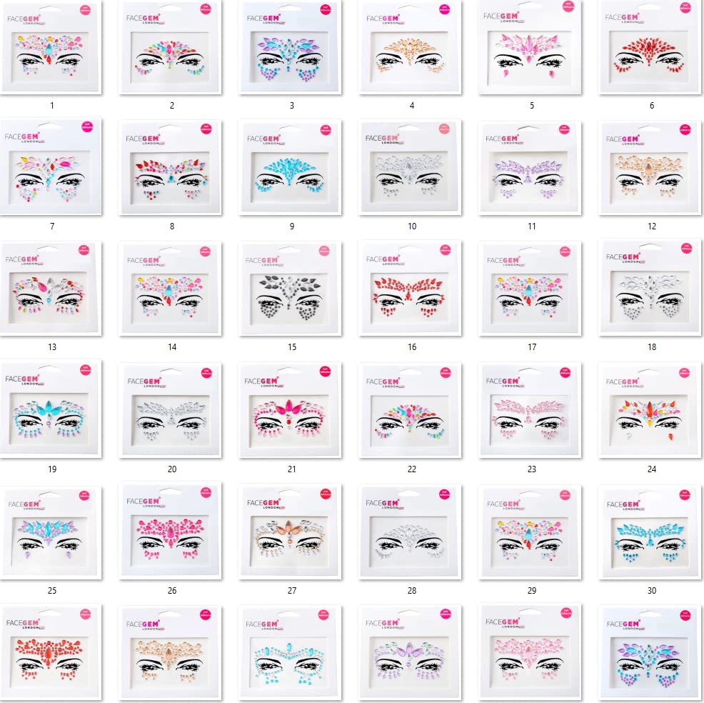 FaceGem London 32pcs random designs pack for versatile festival looks.