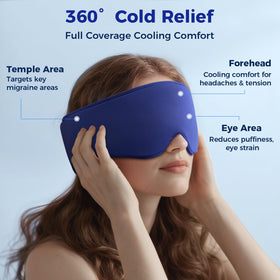 FACEMOON eye mask in use delivering soothing relief with 360° coverage.