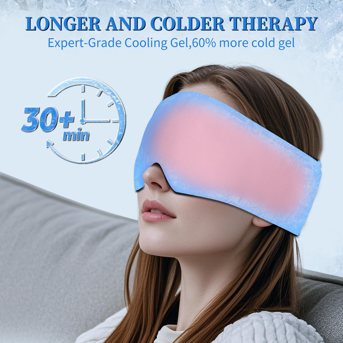 FACEMOON eye-depuffing mask on face delivering gentle relaxation.