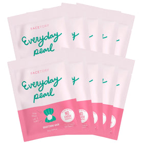 Facetory Everyday Pearl mask packaging highlights brightening hydration for radiant skin.