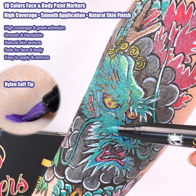 Faceura temporary tattoo stencils help create quick, intricate designs.