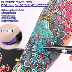 Faceura temporary tattoo stencils help create quick, intricate designs.