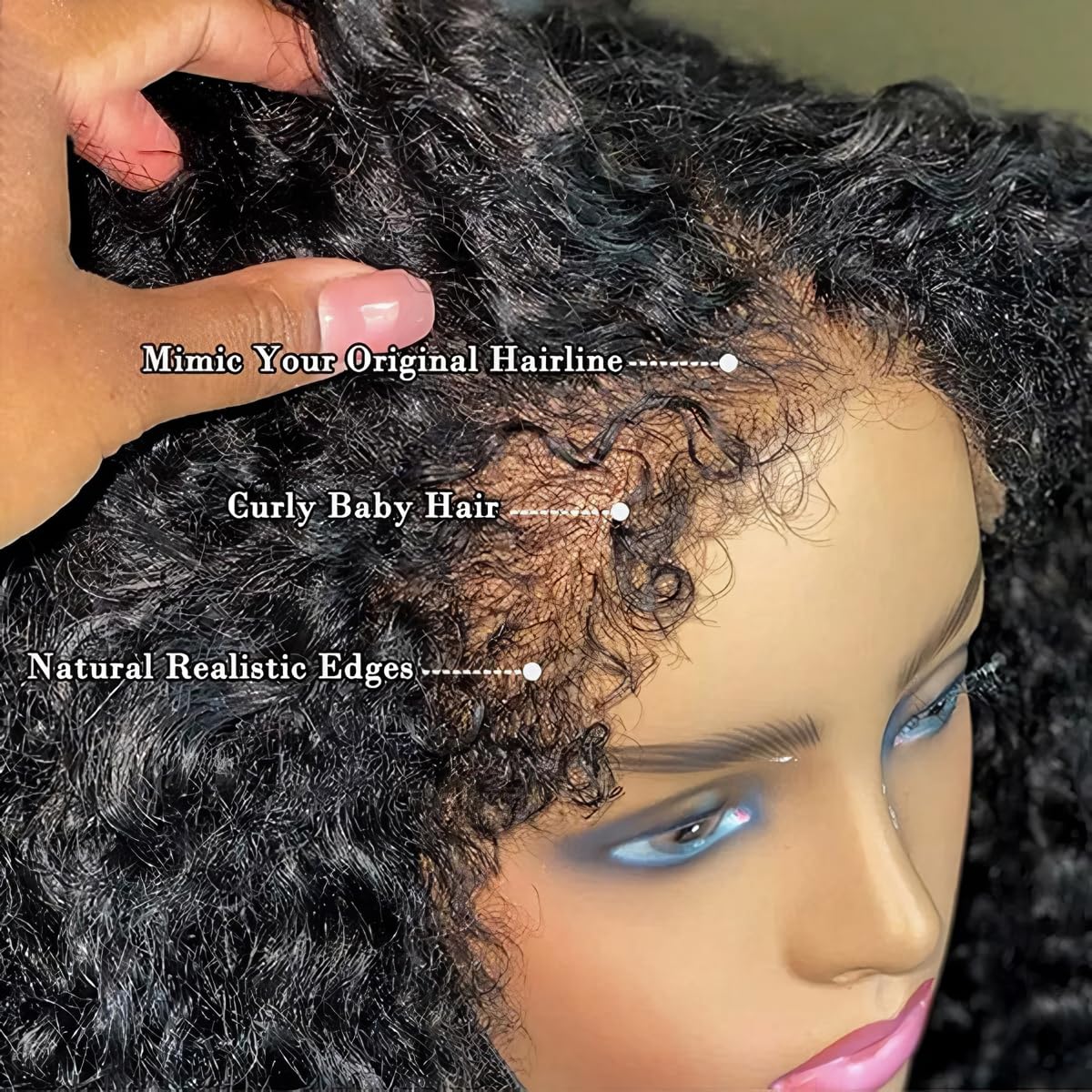 FACMOOD 4C Edges kinky curly wig baby hair detail for natural edge styling