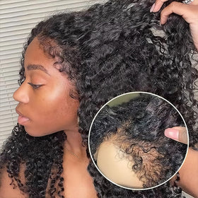 FACMOOD 4C Edges kinky curly wig front view with natural hairline and volume