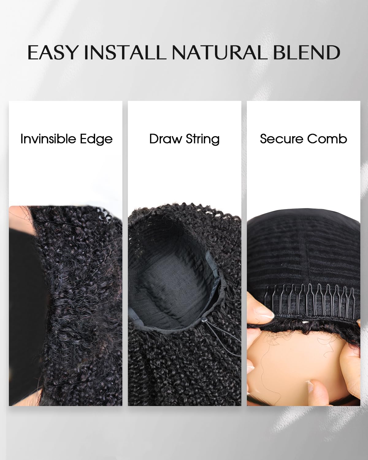 FACMOOD glueless half wig with 4 combs for secure fit