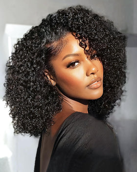 FACMOOD kinky curly half wig with drawstring closure for secure, quick wear