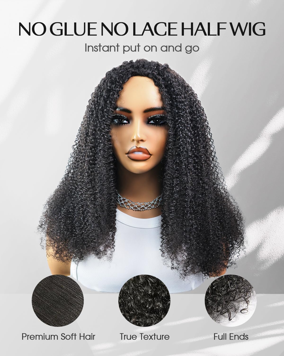 FACMOOD half wig invisible hairline for natural look all day