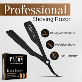 FACON straight razor ergonomic handle close-up highlights control and comfort during shaving.