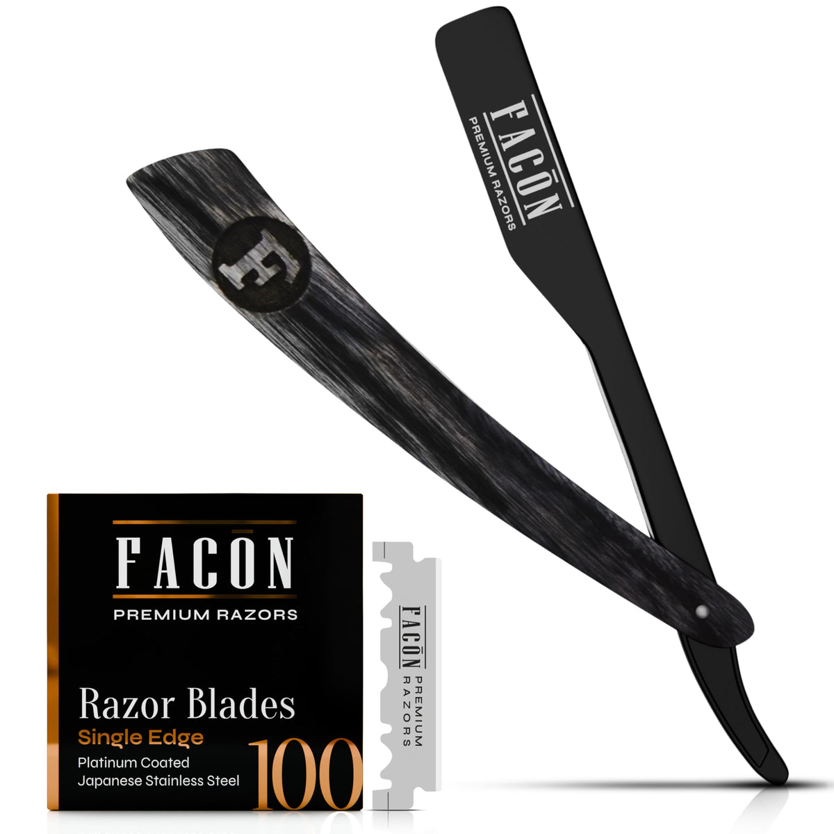 FACON straight razor kit with premium blades for precise shaving.