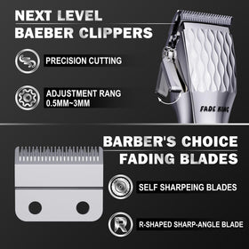 FADEKING cordless clipper side view showing sleek silver and black design