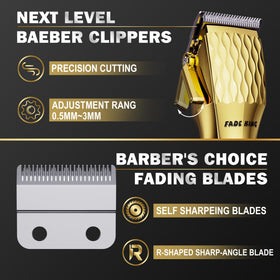 FADEKING Pro hair clippers gold with LED display showing battery status for easy charging