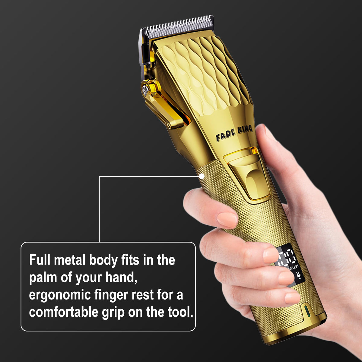 FADEKING Pro gold travel case with attachments, ideal for on-the-go grooming