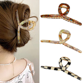 FAELBATY Big Butterfly Hair Claw Clip in black and white check holds hair firmly for all day wear