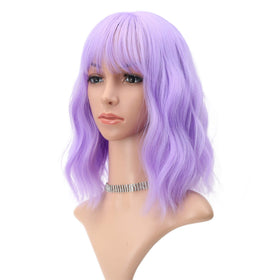 FAELBATY short wavy purple wig with air bangs, lightweight and easy to style