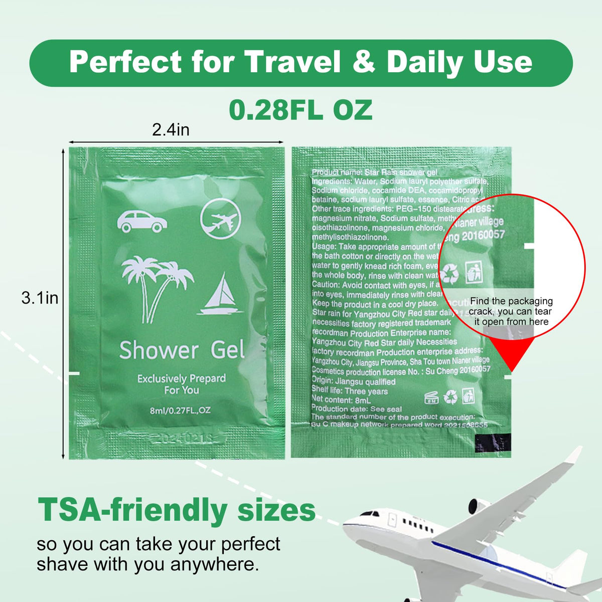 fafortune travel size body wash 0.28oz; compact for trips and hotels.