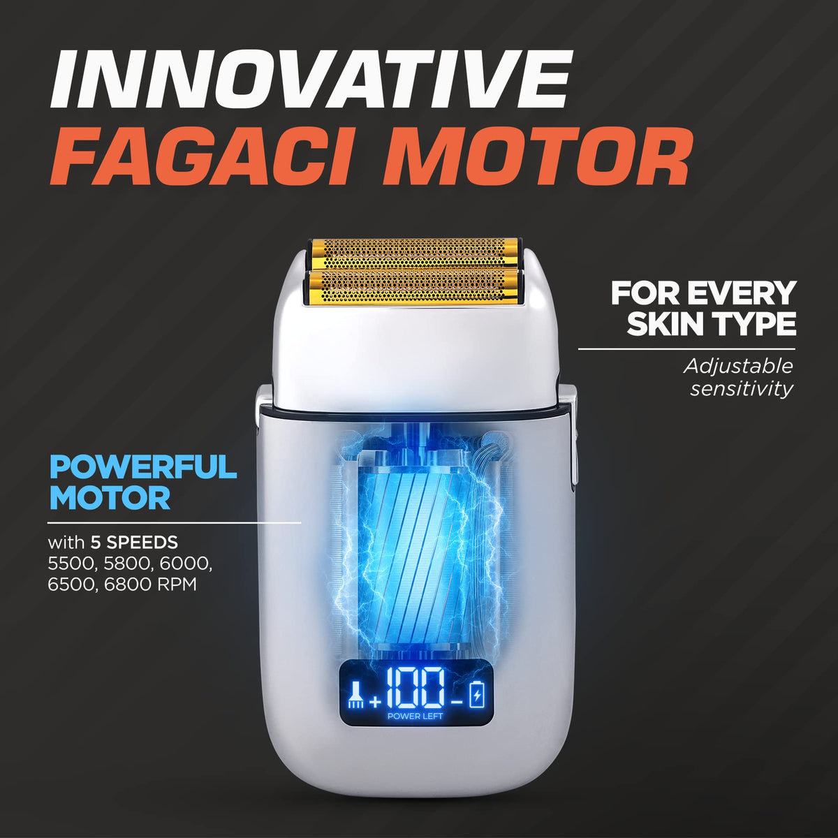 Fagaci shaver speed dial highlights adjustable speeds for sensitive skin and tough beard