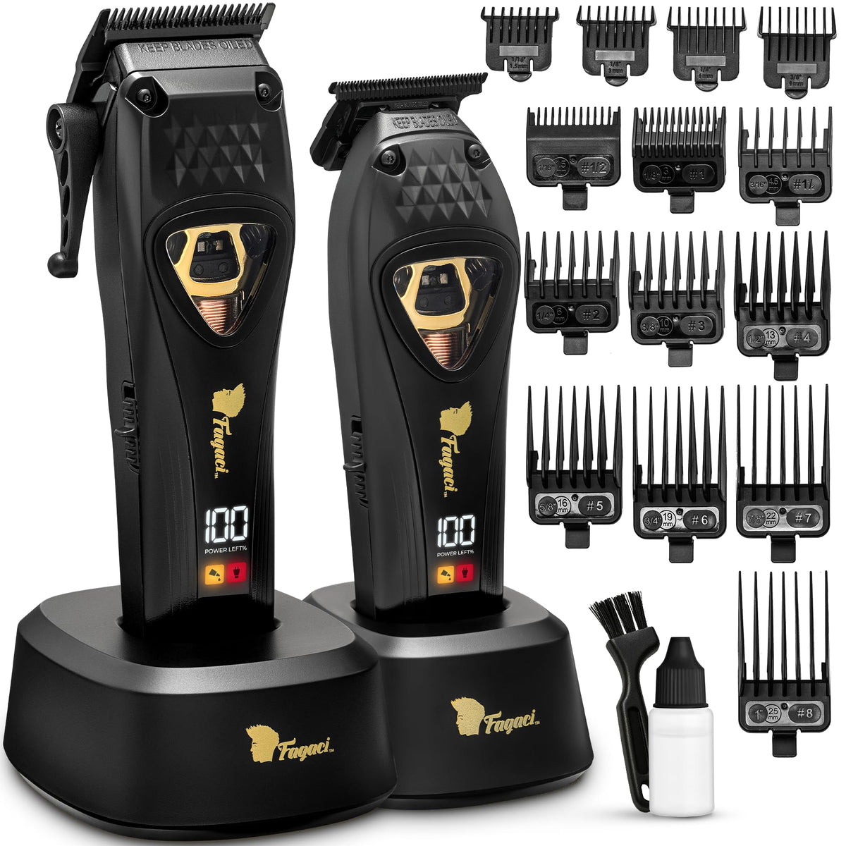 Fagaci clipper with DLC blades delivering razor-sharp precision for barber-grade cuts.