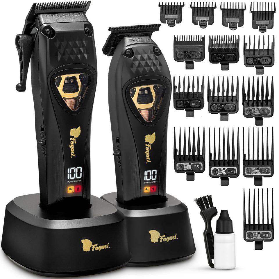 Fagaci clipper with DLC blades delivering razor-sharp precision for barber-grade cuts.