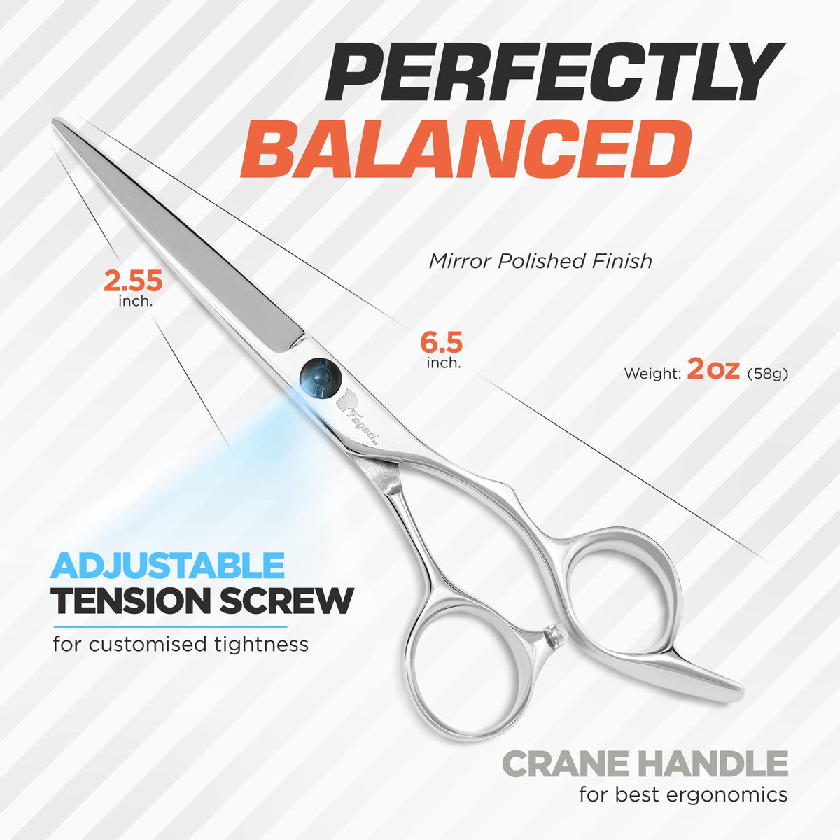 Fagaci hair scissors offer silent, smooth motion for precise trimming.