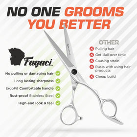 Fagaci hair shears with comfortable handle design to reduce fatigue.