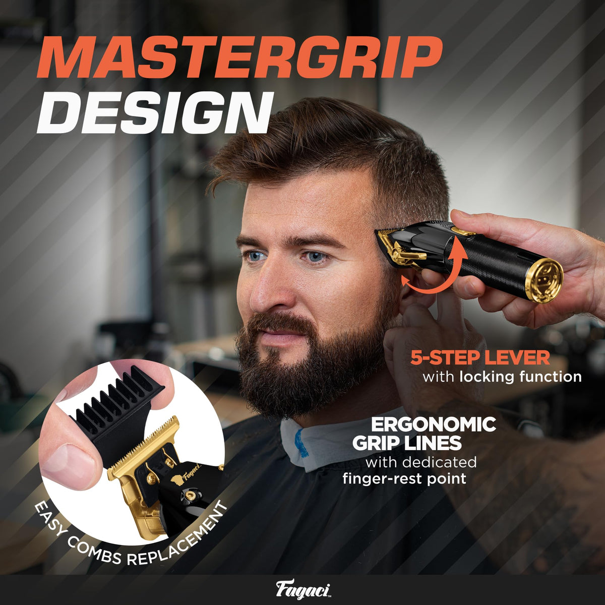 Fagaci low-noise motor clipper for quiet professional styling.