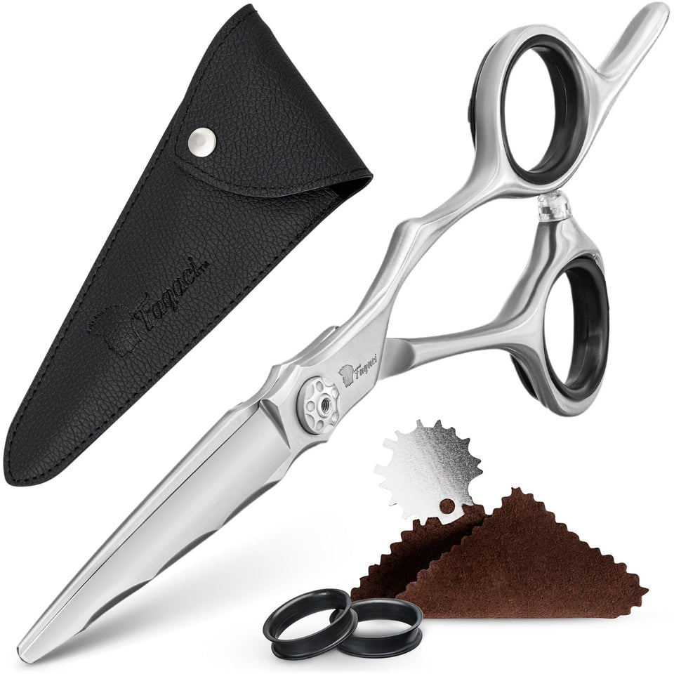 Fagaci professional 6-inch scissors with convex edge for razor-like precision.