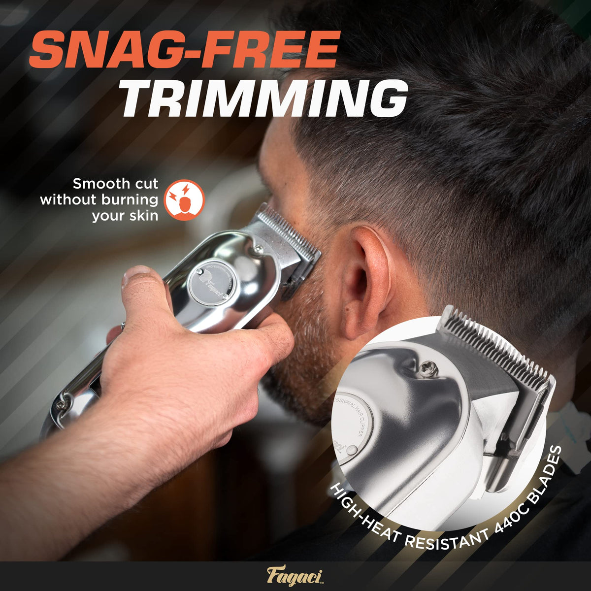Fagaci cordless design shown for seamless grooming anywhere.