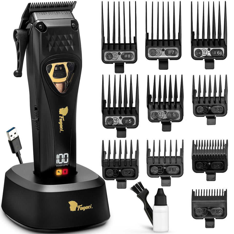 Fagaci professional hair clippers with DLC blades offering precise, long-lasting cuts.