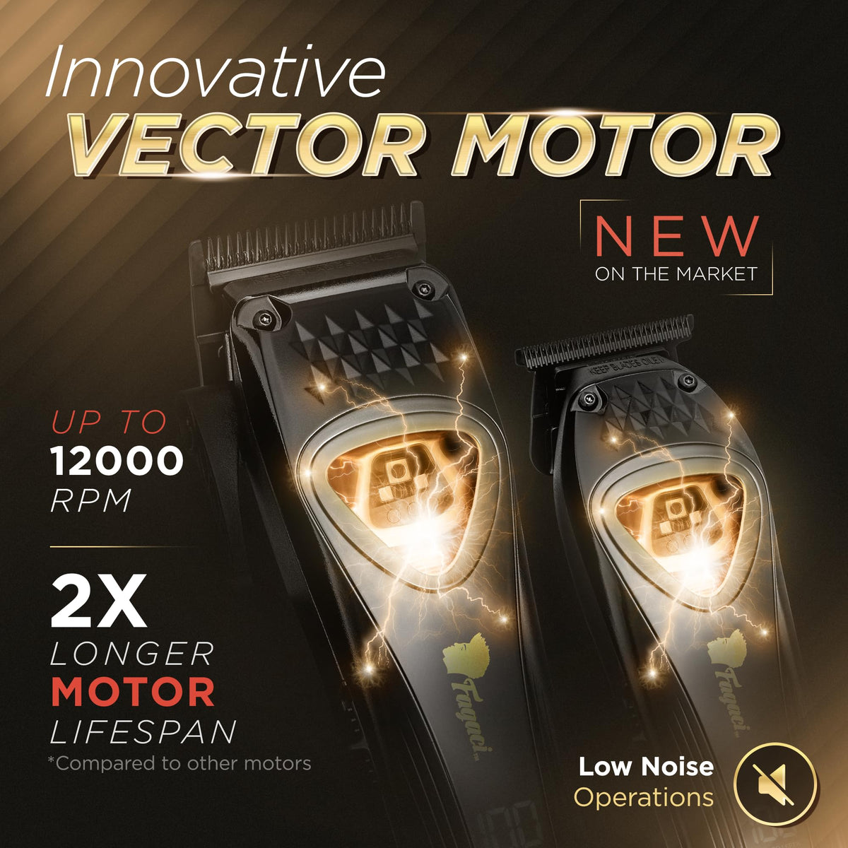 Fagaci vector motor image showing 12000 RPM power for fast, smooth clipping.