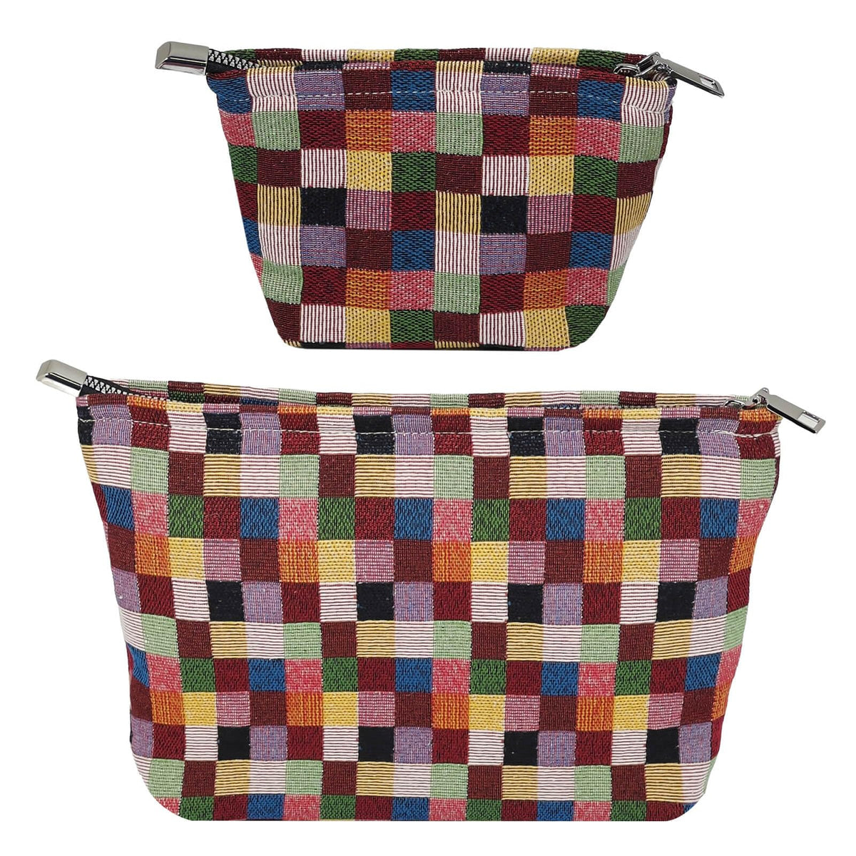 Fahombag large checkered makeup bag for full-size palettes and brushes, ideal for travel.