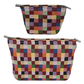 Fahombag large checkered makeup bag for full-size palettes and brushes, ideal for travel.
