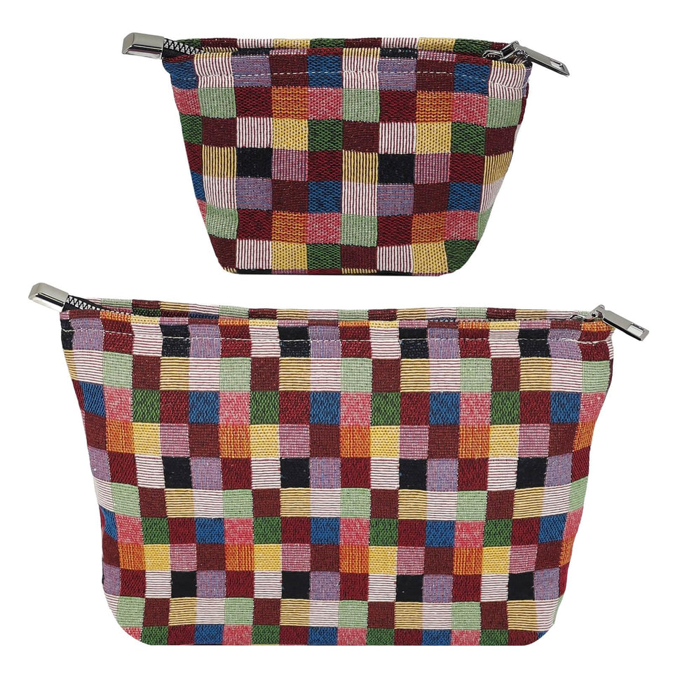 Fahombag large checkered makeup bag for full-size palettes and brushes, ideal for travel.