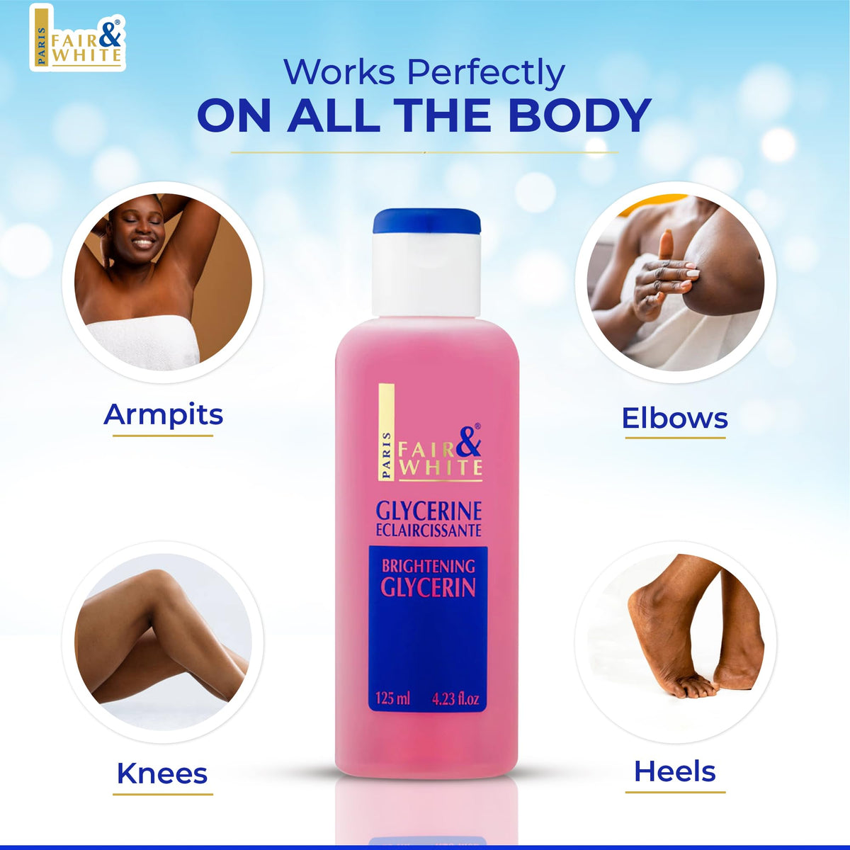 Fair and White Original Glycerin bottles on dresser evoke travel-friendly moisturization.