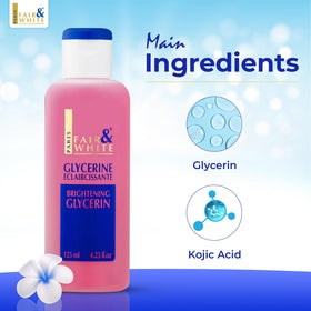 Fair and White Original Glycerin label closeup highlights clean ingredients and brand quality.