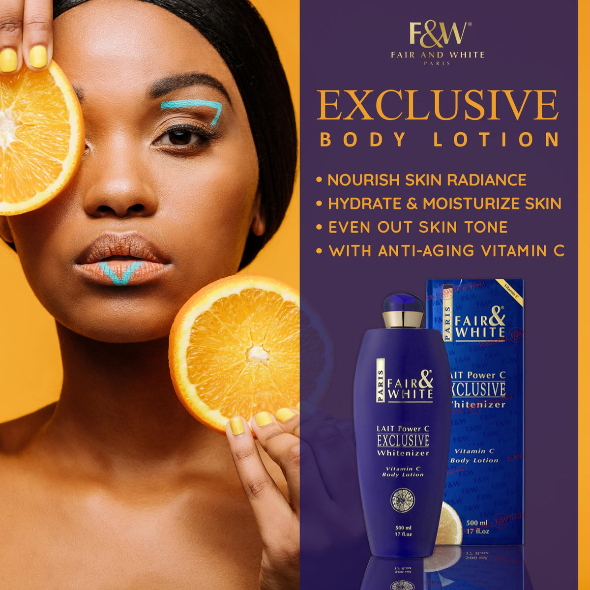 Model applying FAIR & WHITE lotion for daily moisturization