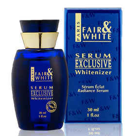 FAIR & WHITE Exclusive Serum bottle close-up, showcasing premium packaging for daily skincare.