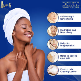 FAIR & WHITE Exfoliating Soap creates lush, creamy lather