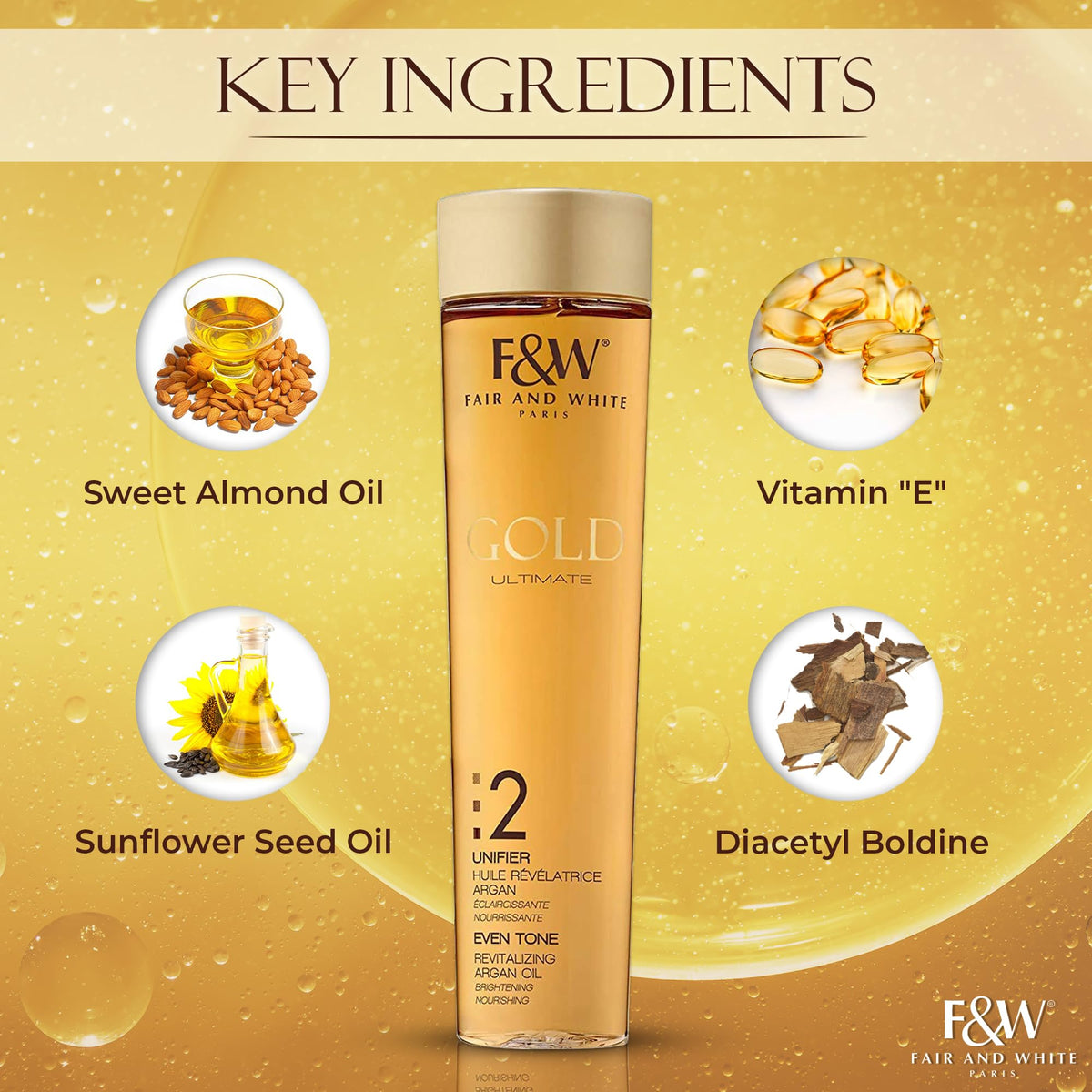 FAIR & WHITE Argan Oil dropper applies for quick absorption.