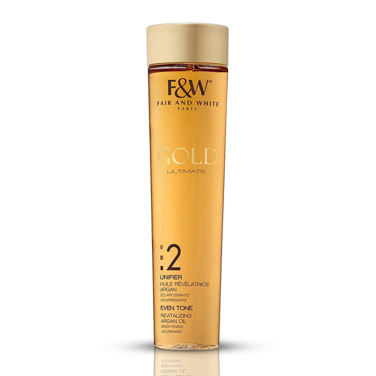FAIR & WHITE Gold Revitalizing Argan Oil bottle nourishes skin.
