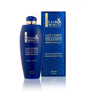 Fair-White Lait Corps Exclusive brightening bottle front for radiant skin glow.