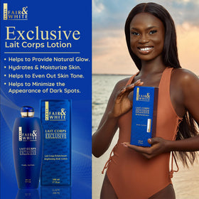 Fair-White Lait Corps Exclusive label closeup highlighting nourishing antioxidants.