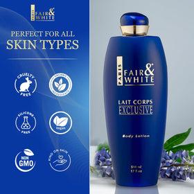 Fair-White Lait Corps Exclusive texture swatch showing smooth application.