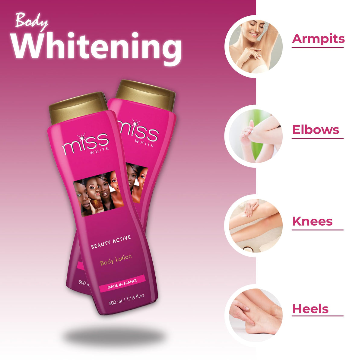 FAIR & WHITE Miss White label detail highlighting hydration and usage cues