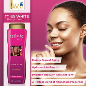 FAIR & WHITE Miss White lotion on forearm promotes even skin tone over time