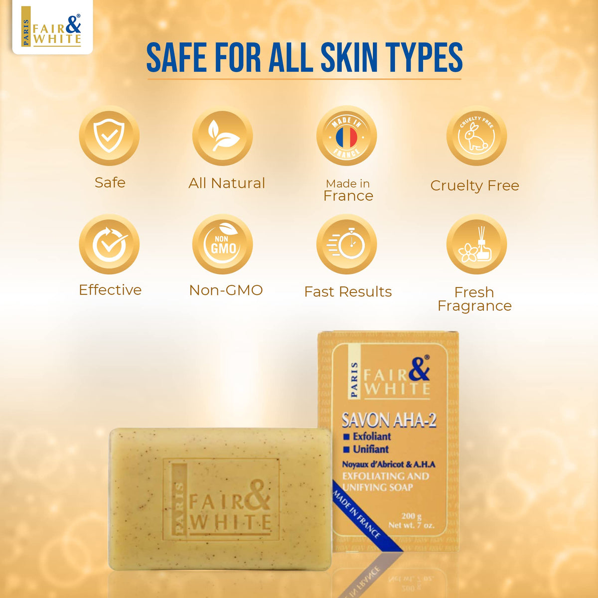 FAIR & WHITE Exfoliating soap after-wash glow in a bright bathroom.
