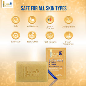 FAIR & WHITE Exfoliating soap after-wash glow in a bright bathroom.